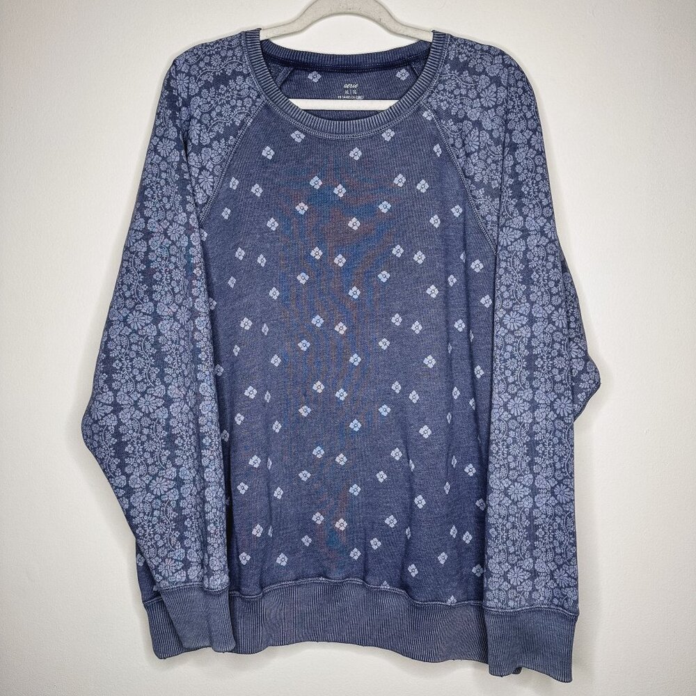 Aerie Blue navy Patterned floral Sweatshirt